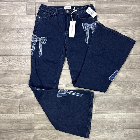 DRIFTWOOD Denim - DRIFTWOOD Farrah Flare Denim Jeans Bow Patchwork Applique Dark Wash sz 29